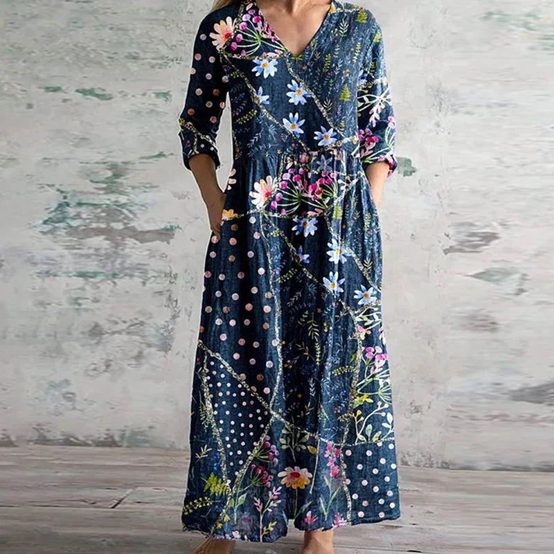 Fiona™ | Blomsteret Linned-Bomulds Kjole