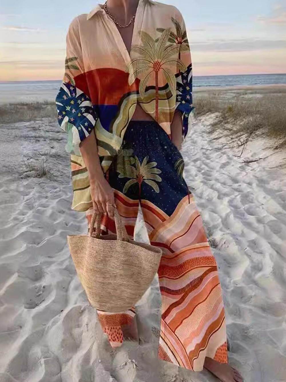 Solea | Sæt med To Dele Sunset Palms med Tropisk Print