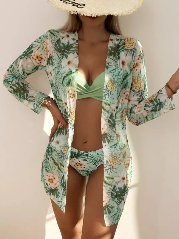 Isla | 3-delt Tropisk Bikinisæt med Kimono