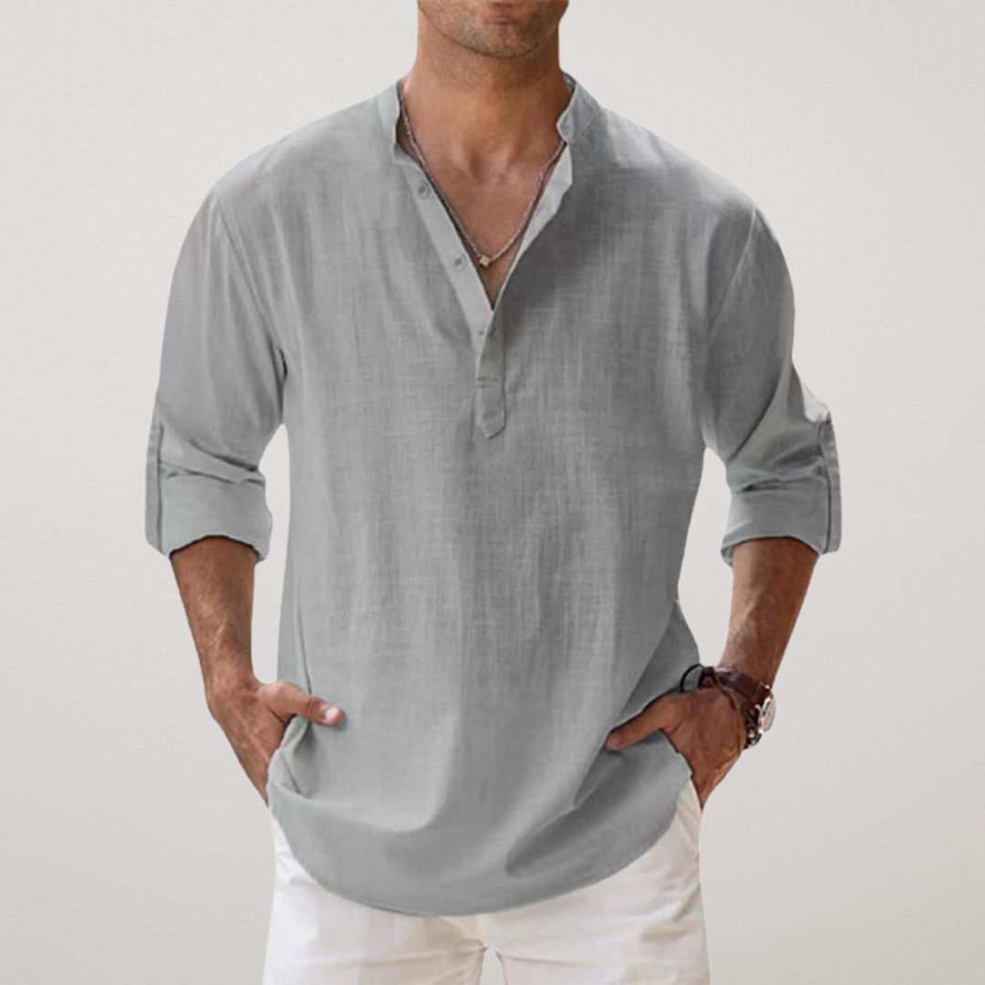 Alva™ - Henley skjorte i bomuld med linned effekt