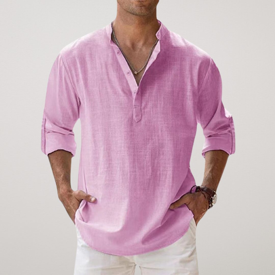 Alva™ - Henley skjorte i bomuld med linned effekt