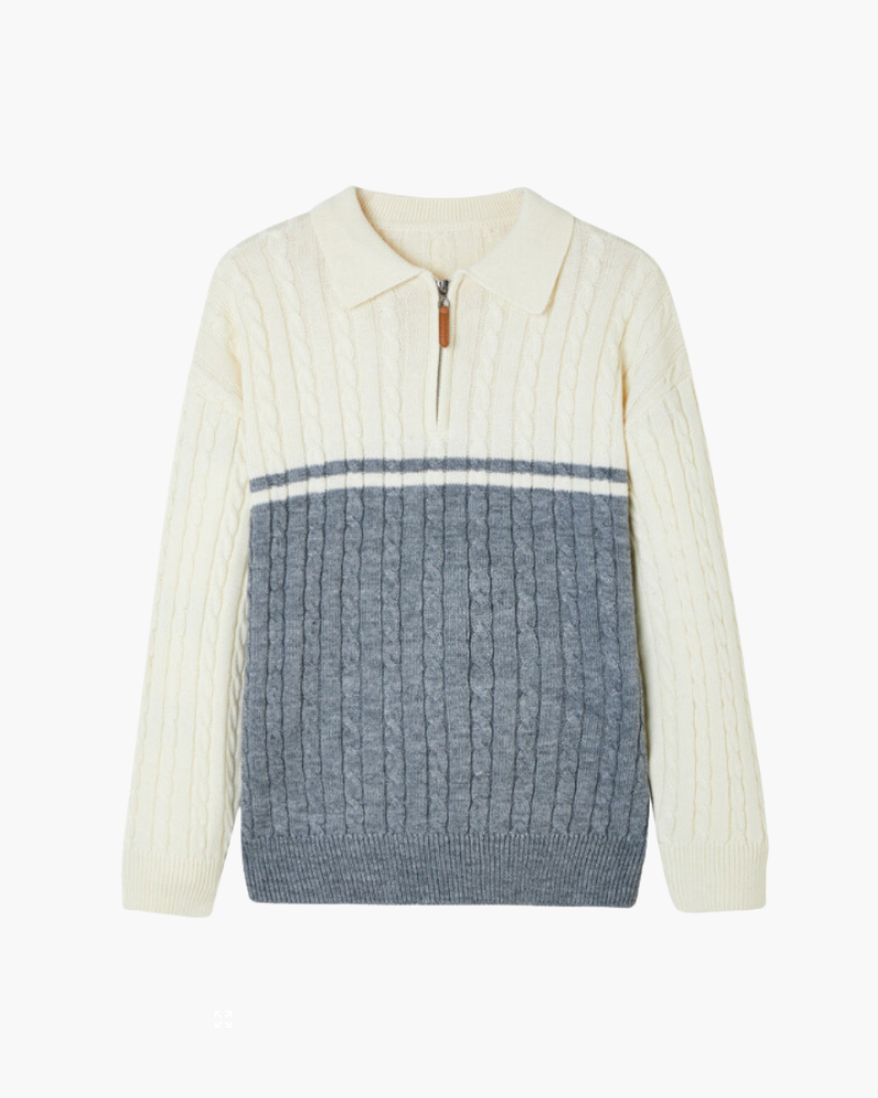 100% PREMIUM WOOL ZIP-UP Blauw Grijs / XS