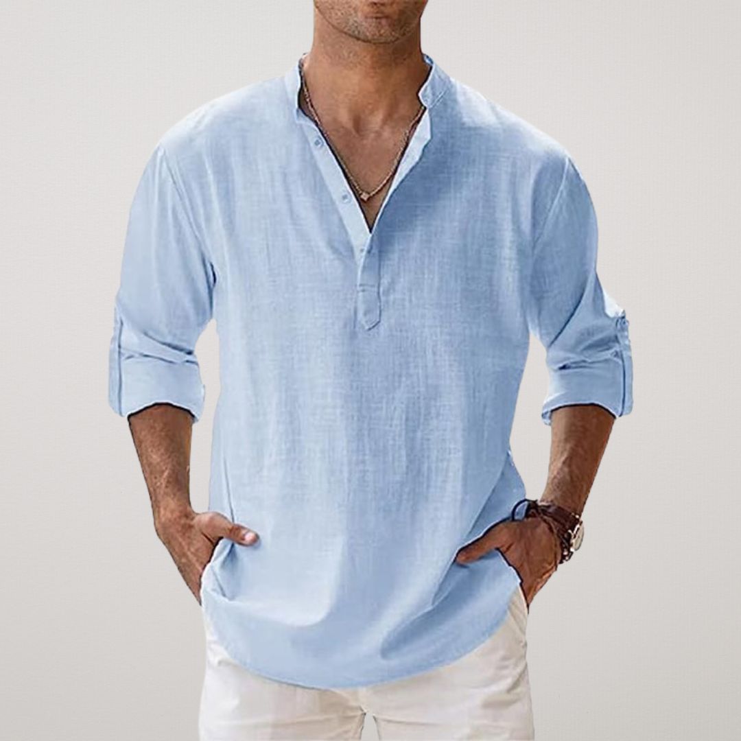 Alva™ - Henley skjorte i bomuld med linned effekt