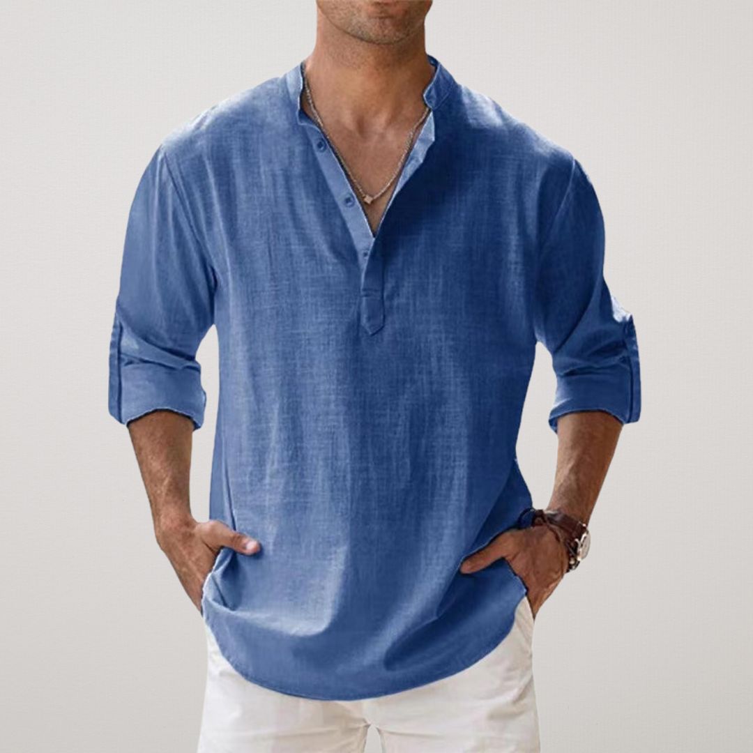 Alva™ - Henley skjorte i bomuld med linned effekt