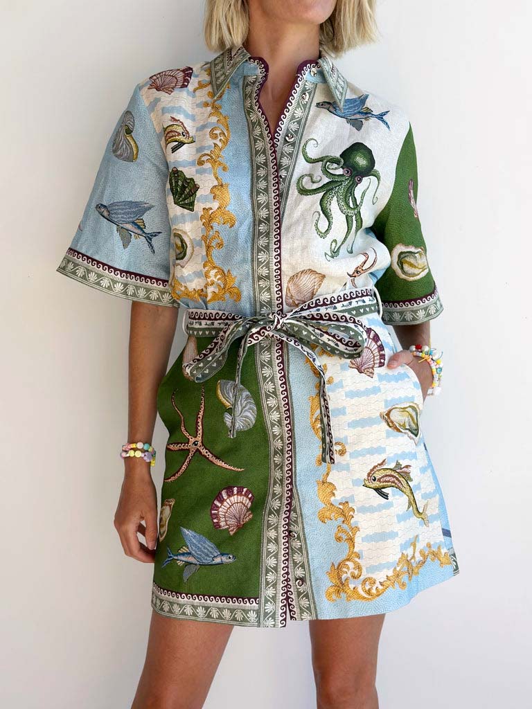 Sirenetta | Mini Kjole med Blomsterprint Dybhav