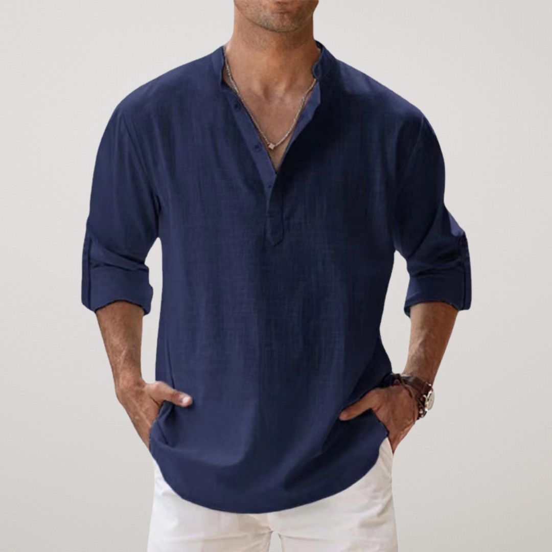 Alva™ - Henley skjorte i bomuld med linned effekt