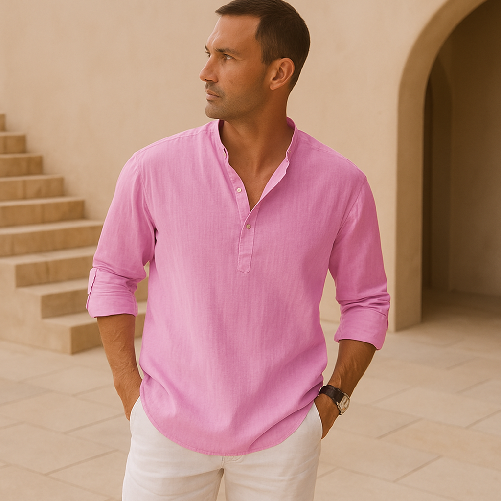 Alva™ - Henley skjorte i bomuld med linned effekt