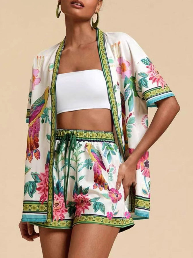 Flora | Komplet Sommer Cardigan i To Dele med Blomsterprint