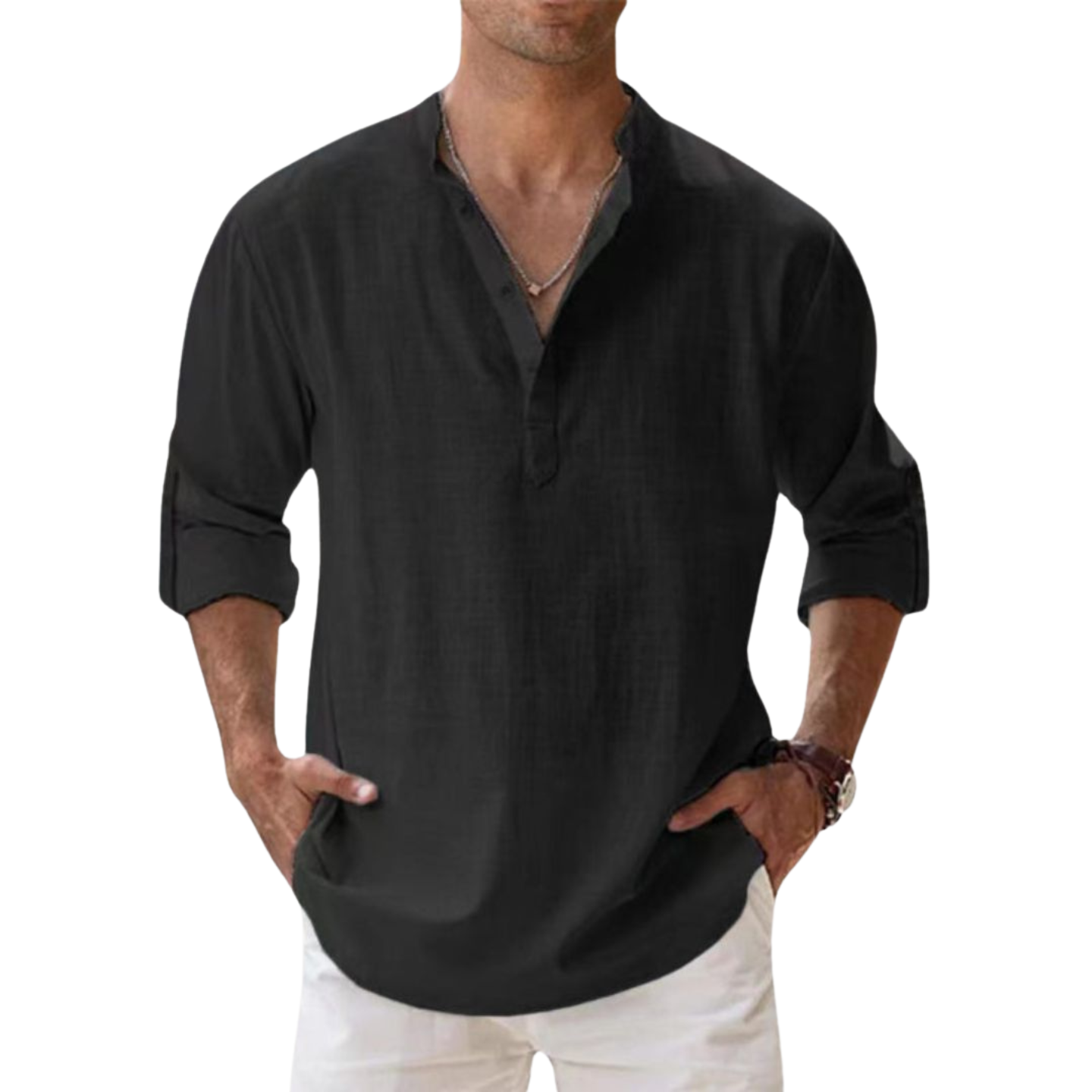 Alva™ - Henley skjorte i bomuld med linned effekt